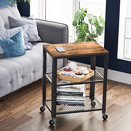 VASAGLE BRYCE Serving Cart, 3-Tier Kitchen Utility Cart on Wheels with Storage, for Living Room, Accent Furniture with Steel Frame, Industrial, Rustic Brown and Black ULRC78X