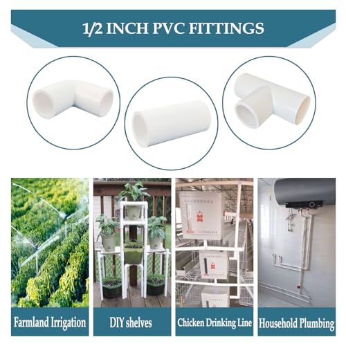 VandanCoop 20 Pack 1/2 inch 90 Degree PVC Adapter with 1 Free Tee PVC Fittings 1 Coupling Contractor for Poultry Drinking Line DIY Garden Shelf Greenhouse Water Supplies Build Furniture