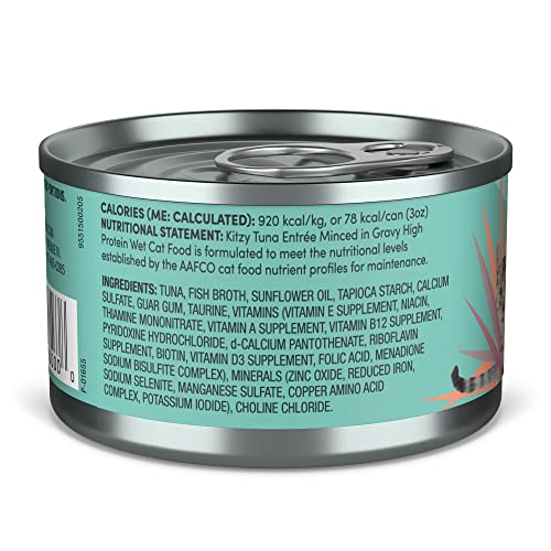 Amazon Brand - Kitzy High Protein, Grain Free Wet Cat Food, Wild Caught Tuna in Gravy, 3 oz (Pack of 24)