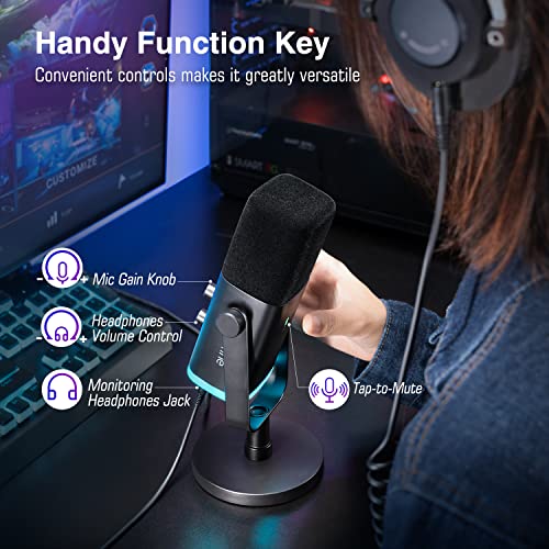 FIFINE XLR/USB Dynamic Microphone for Podcast Recording, PC Computer Gaming Streaming Mic with RGB Light, Mute Button, Headphones Jack, Desktop Stand, Vocal Mic for Singing YouTube-AmpliGame AM8