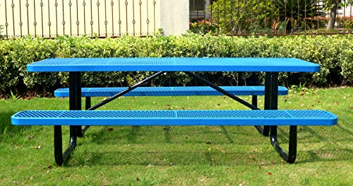 LifeYard 8' Rectangular Metal Picnic Table, 96" L x 62" W, Expanded Metal, (Blue)