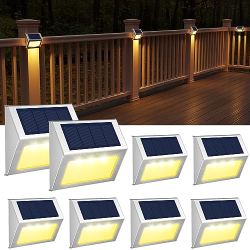 JSOT Solar Step Stair Lights Outdoor Yard Decor 8 Pack, 9LED Deck Lighting for Outside Solar Powered - IP55 Waterproof, Solar Garden Light Decor for Fence, Backyard, Front Porch Step, Wall, Patio