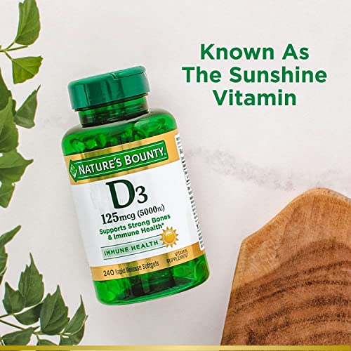 Nature's Bounty Vitamin D3, Immune Support, 125 mcg (5000iu), Rapid Release Softgels, 240 Ct