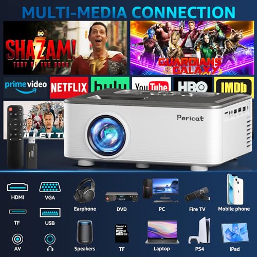 5G WIFI Bluetooth Projector with 100" Screen, 15000L Native 1080P Outdoor Projector, Pericat Home Theater Movie Projector,15W HIFI Speaker Video Projector Compatible with TV Stick/Phone/PC/Xbox