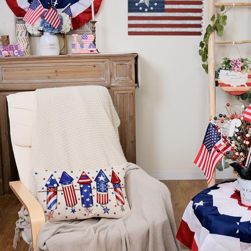 AACORS 4th of July Pillow Covers 18x18 Inch Crayon with Stars Decor Patriotic American Flag Pillow Case Independence Memorial Day Decorations for Sofa Couch AA542-18