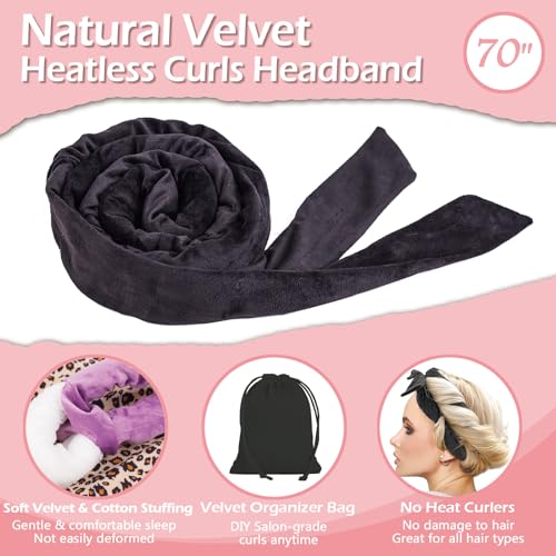Yampahpa Heatless Curling Rod Headband, 70" Long, Soft Velour Hair Curlers for Medium Long Hair, Overnight Hair Rollers Set for Heatless Curls, Lazy Hair Curlers to Sleep In, 15 Pcs