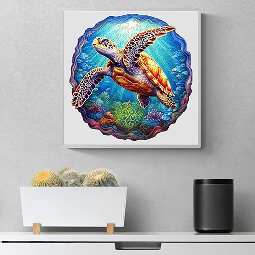 Wooden Jigsaw Puzzle for Adult, Puzzle Wooden Jigsaw, Adults Wooden Jigsaw Puzzles -DEEP SEA TURTLES- Animal Wooden Puzzle - A5-8.4 * 8.7in - 100pcs