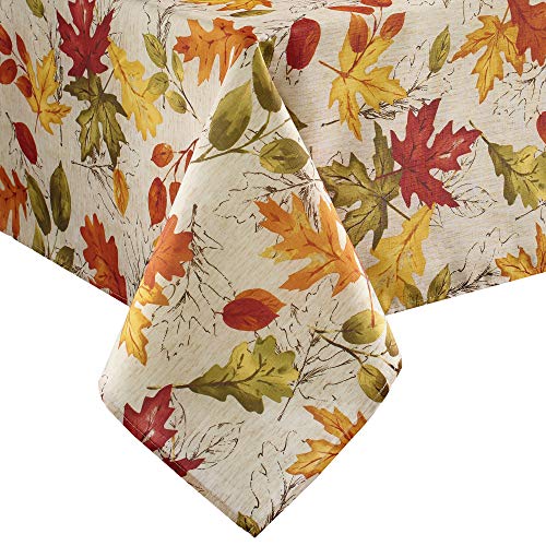 Elrene Home Fashions Autumn Leaves Fall Printed Tablecloth, Holiday Table Cover for Formal or Everyday Use, 52"x52" Square