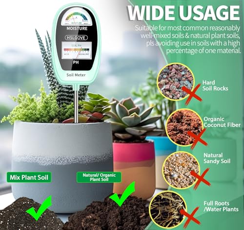 HSLGOVE Soil Test Kit, 2-in-1 Soil Moisture Meter/Soil PH Meter, Dual Screen Soil Tester, Soil Moisture Meter for Plants Watering/Gardening for Lawn,Farm Indoor&Outdoor Use-SkyGreen