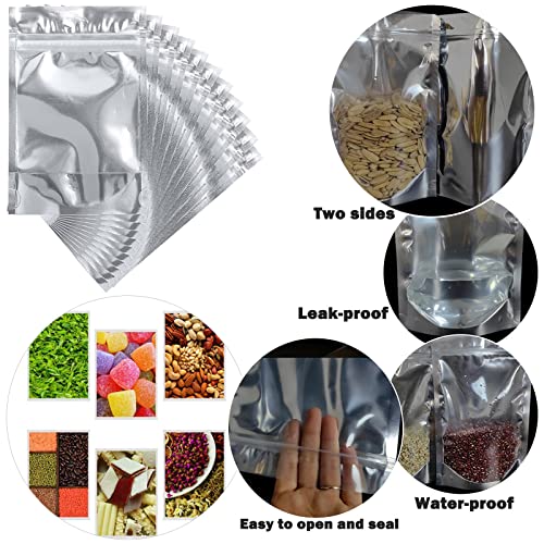 150-Pack 14" x 10" Large Reclosable Mylar Bags for Food Storage Stand Up 1 Gallon Bags Resealable Smell Proof Aluminum Silver Foil Pouches with Clear Window Kitchen Storage Edible Packaging