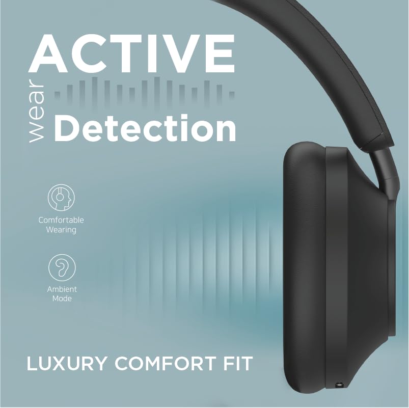 ASTRUM MZ PRO - Wireless Active Noise Canceling Headphones, Qualcomm aptX HD Audio, Luxury Leather, Wear Detection, Upto 40H Play Time- Black