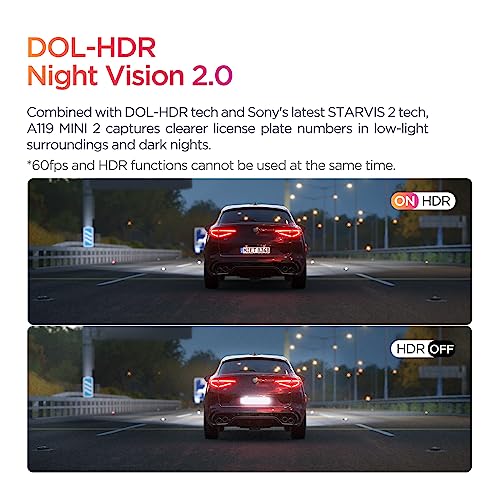 VIOFO Dash Cam A119 Mini 2, STARVIS 2 Sensor, 2K 60fps/HDR 30fps Voice Control Car Dash Camera with 5GHz Wi-Fi GPS, Night Vision 2.0, 24H Parking Mode, Supercapacitor, Support 512GB Max