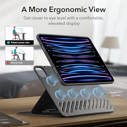 ESR for iPad Pro 11 Inch Case (2022/2021 / 2020/2018, 1st, 2nd, 3rd & 4th Gen), Removable Magnetic Cover, Adjustable Portrait/Landscape Stand with Raised Display View, 9 Standing Angles, Black