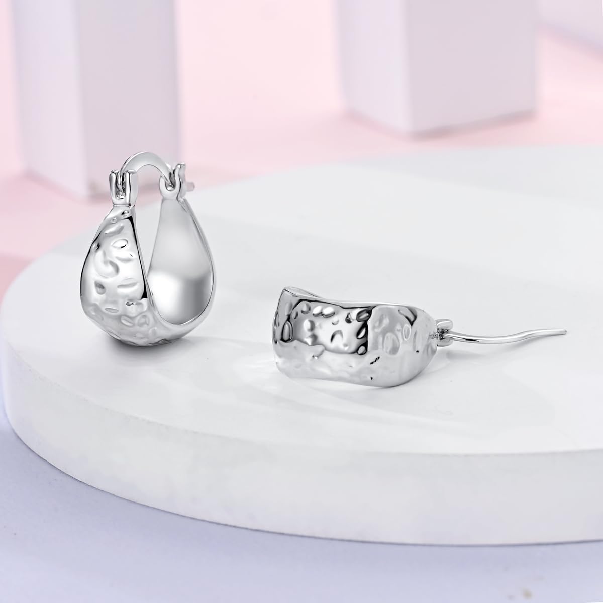 Hapour Sterling Silver Chunky Hoop Earrings for Women Hypoallergenic Thick Lightweight Huggie Earring Everyday Hoop Earrings