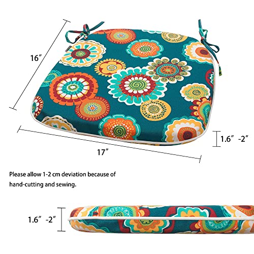 Magpie Fabrics Outdoor/Indoor 17"x16"x2" Chair Cushions with Ties Set of 4, Waterproof All Weather U-Shape Seat Pads Decoration for Patio Garden Furniture Home Office (Morgan Medal Blue)