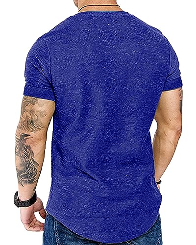 Fashion Mens T Shirt Muscle Gym Workout Athletic Shirt Cotton Tee Shirt Top 240-skyblue