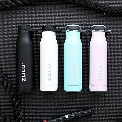 Zulu Ace 24oz Vacuum Insulated Stainless Steel Water Bottle with Chug Spout | Leak-Proof Locking Lid and Removable Base |Reusable Bottle for Cycling Sports Gym Travel Bicycle Bottle Cage | Black