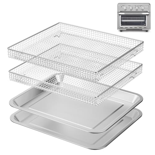 Stainless Steel Baking Tray Pan and Air Fryer Basket Compatible with Cuisinart Airfryer TOA-060 and TOA-065 Deep Fryer Parts & Accessories 2pcs (with Cuisinart Airfryer models TOA-060 and TOA-065)