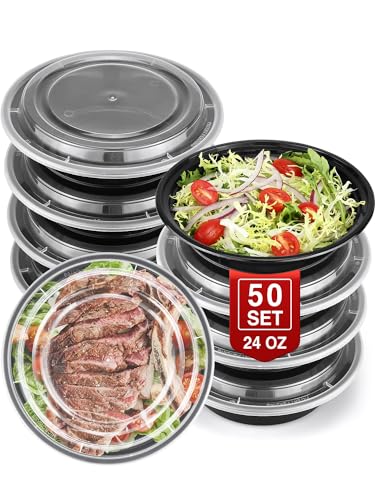 NEEBAKE 50 Sets 24oz Meal Prep Container - Reusable Plastic Food Storage Containers with Lids, Fits Microwave, Freezer and Dishwasher Safe