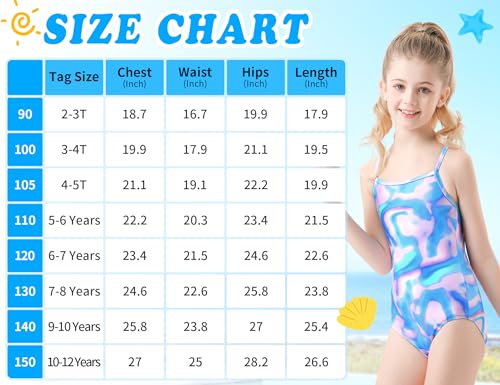 Girls Swimsuit Size 6-7 Years Old Purple Blue Scale Sleeveless Quick Dry Swimwear