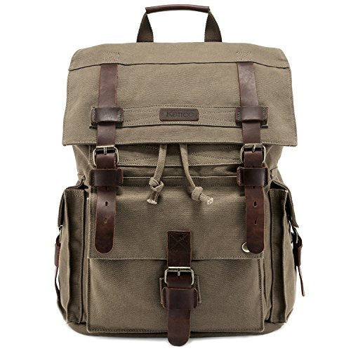 Kattee Men’s Leather Canvas Backpack Large School Bag Travel Rucksack Black