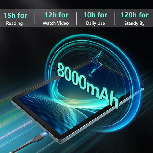 Android 14 Tablet 10 Inch, 4G Cellular Tablet, Octa-Core, 128GB Storage + 14(8+6)GB RAM/ 1TB Expandable, 5G WiFi, 8000mAh Battery, Bluetooth 5.0, 13MP+8MP Camera, Tablet with Keyboard/Case Kit, Gray