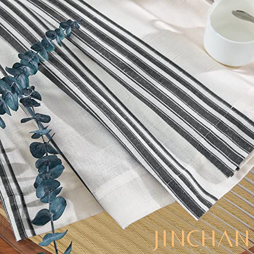 jinchan Striped Linen Curtains 72 Inch Long for Living Room Black Stripe Curtains Semi Sheer Curtains Back Tab Light Filtering Modern Farmhouse Rustic Drapes for Bedroom Window Curtain Set 2 Panels