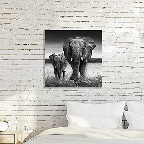 ARTISTIC PATH Wall Art Painting Wildlife Picture: Love of the Elephant Mama and Baby Print on Canvas for Bedroom (24" W x 24" H,Multi-Sized)