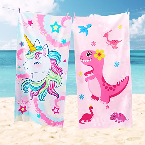 WERNNSAI Unicorn Beach Towel - 30” x 60” Pink Polyester Camping Towels for Girls Kids Quick Dry Ultra Absorbent Super Soft Beach Blanket Pool Travel Swimming Bath Shower Towel