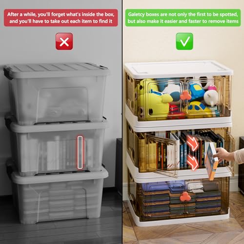 23Gal Storage Bins with Lids - Convenient Front Door Access, Wheels, Clear Design, Collapsible, Stackable, and Durable Plastic - Ideal for Closet,Organizing Toys, Dorms, Cars, and Bedrooms