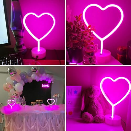 BHCLIGHT Pink Heart Neon Sign, LED Neon Light Battery Operated or USB Powered Lamp Valentines Day, Table Decorations Lights for Room Dorm Wedding Anniversary Bedroom Classroom Decor