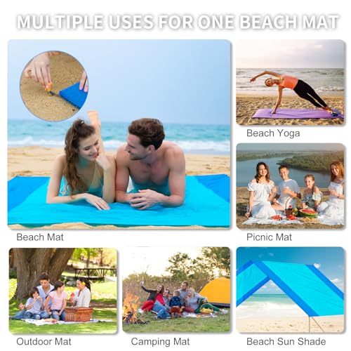 Aocktobar Beach Blanket Sandproof, Extra Large Beach Mat 106'' x 83'' Oversized Big & Compact Travel Mat Quick Drying, Lightweight, Pockets Picnic Mat for Beach, Camping, Hiking