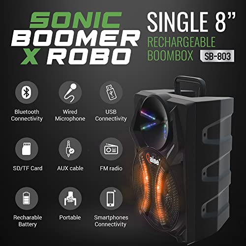QAISE Portable PA System with Wireless Mic - Bluetooth Party Boombox Speaker & Karaoke Machine with Lights, Dual 10” Subwoofer, X-Bass & 8000 Watts Peak Power - SonicBoomer X-Dix
