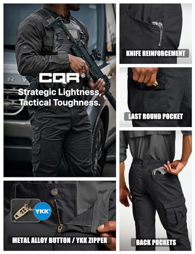 CQR Men's Flex Stretch Tactical Pants, Water Resistant Ripstop Cargo Pants, Lightweight EDC Outdoor Work Hiking Pants, Corsair Utility Camo, 30W/32L