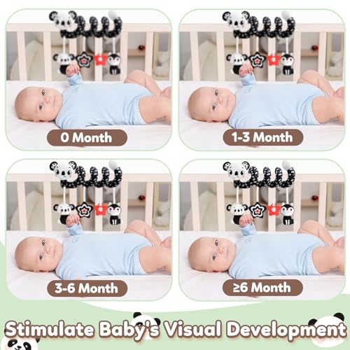 Baby Carseat Toy Black & White Rattle Spiral Hanging Activity Stroller Toy for Newborns Boys and Girls - Coala