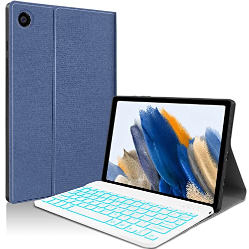 JUQITECH Bluetooth Keyboard Case for Samsung Galaxy Tab A8 10.5 2022 - Smart Soft Case with Backlit Keyboard, Blue
