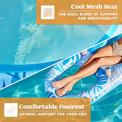 Sloosh Pool Lounge Float Adult, Inflatable Pool Floats Lounger Raft Floaties Water Floating Recliner Chair with Cup Holders Foot Rest Swimming Pool Floaty, Blue