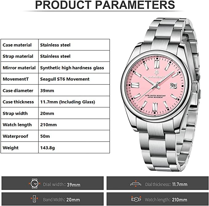 BENYAR AKNIGHT Pink Mens Watch Stylish Wrist Watches for Men, 50M Waterproof Stainless Steel Quartz Movement, Analog Chronograph Business Date Luminous Watch