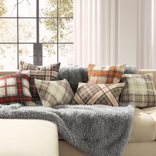 Phantoscope Buffalo Plaid Throw Pillow Covers Farmhouse Check Pillows Fall Decorative Pillow Cover Indoor Outdoor Throw Pillows Twill Square Pillow Cases for Home Decor Beige,12 x 20Inches