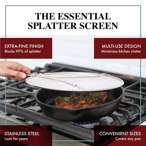 BergKoch Splatter Screen for Frying Pan - 9.5 Inch Stainless Steel Grease Splatter Guard - Cover Oil Splash when Sizzling Bacon, Cooking Fried Chicken or Popcorn