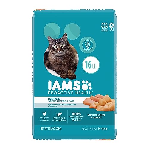 IAMS Proactive Health Indoor Weight & Hairball Care Adult Dry Cat Food with Real Chicken and Turkey, 16 lb. Bag