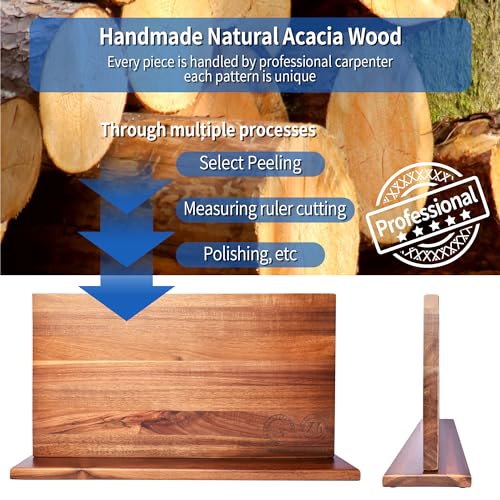 XYJ Extra Large Magnetic Knife Block Acacia Wood Knife Set Holder Stand With Stronge Magnetic Strip Kitchen Knives Storage Rack Organizer Tools No Drilling