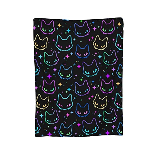 Colorful Cat Throw Blanket Plush Flannel Bed Sofa Couch Office Home Women Men Soft Warm Lightweight 50 x 60 inches