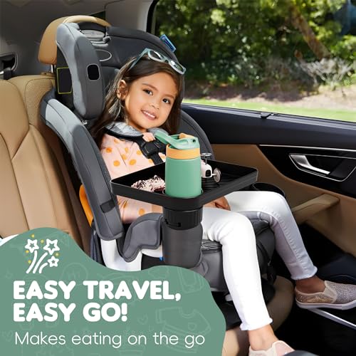 Car Seat Tray for Kids Car Snack Tray with Expandable Base for Snacks, Toys, Books, Entertainment Kids Travel Essentials Fits Most Cup Holders in 2.8''-3.2'' Diameter (1, Standard Base)