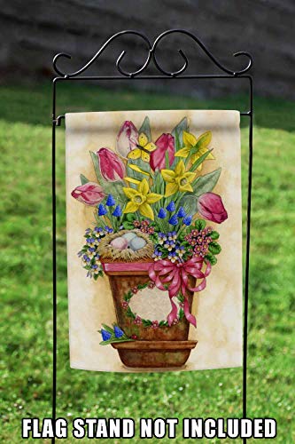 Toland Home Garden 119559 Potted Spring Flower Flag 12x18 Inch Double Sided Flower Garden Flag for Outdoor House Flag Yard Decoration