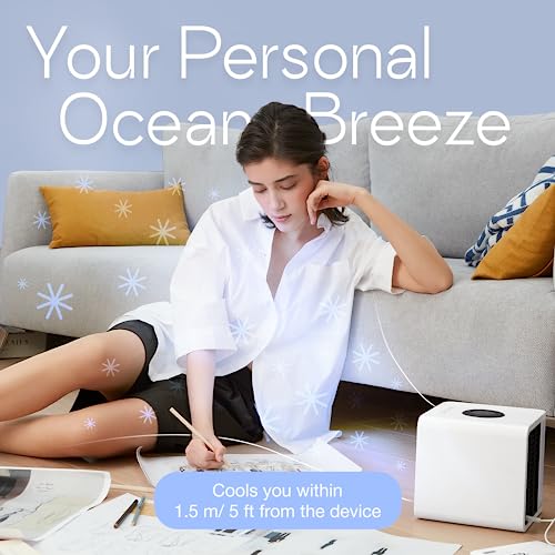 Cooling Fan for Desk and Car - Portable Evaporative Air Cooler for Camping - Small Ice Fan for Tent - Personal Air Conditioners Evalight, Black