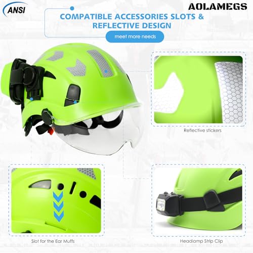 AOLAMEGS Construction Hard Hat with Visor and Earmuffs - Hard Hats Construction OSHA Approved, ANSI Z89.1 ABS Safety Helmet with and Ear Protection, Hardhats for Men Women Worker,6-pt Suspension