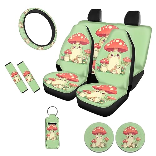 DISNIMO Corgi Dog Car Seat Covers Set for Women with Steering Wheel Cover+Seat Belt Pad+Cup Holder Coasters+ Chapstick Holder Keychain Full Set 10 Pack Car Accessories