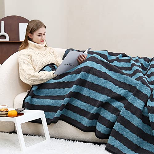 PuTian Merino Wool Blanket - Warm, Thick, Washable, 87" x 63" Large Throw for Outdoors, Camping,Couch, Bed, Travel - Super Soft Wool Blanket (Striped Fire Light Tan)