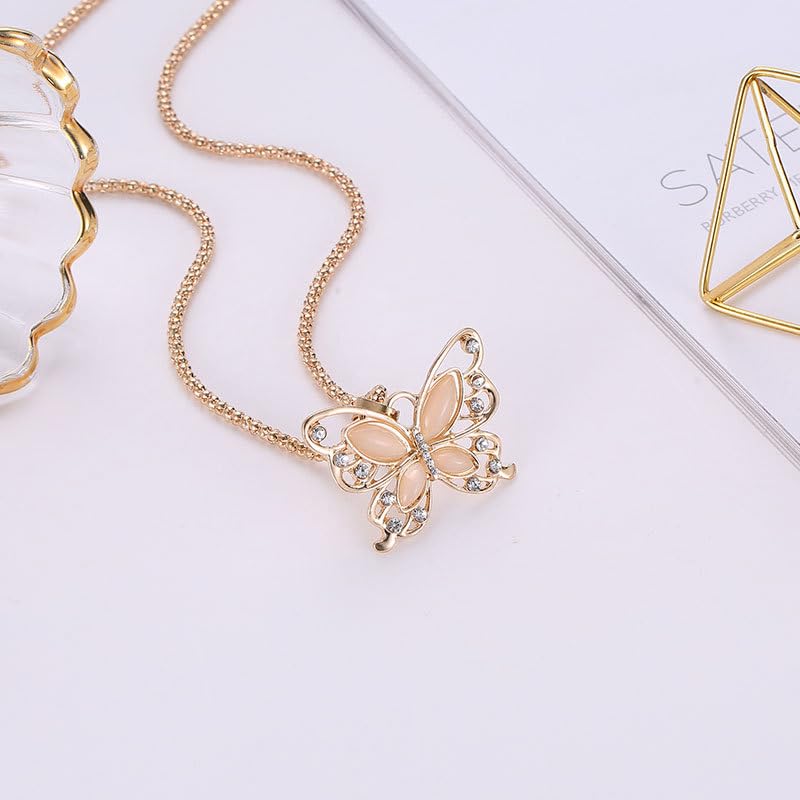 KraNx Butterfly Pendant Necklace Jewelry for Women Girl, Turquoise Aesthetic Jewelry | Butterfly Gifts for Teen Girls-Rose Gold Necklace